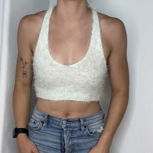 Mint urban outfitters cropped v neck crossed back tank top fuzzy